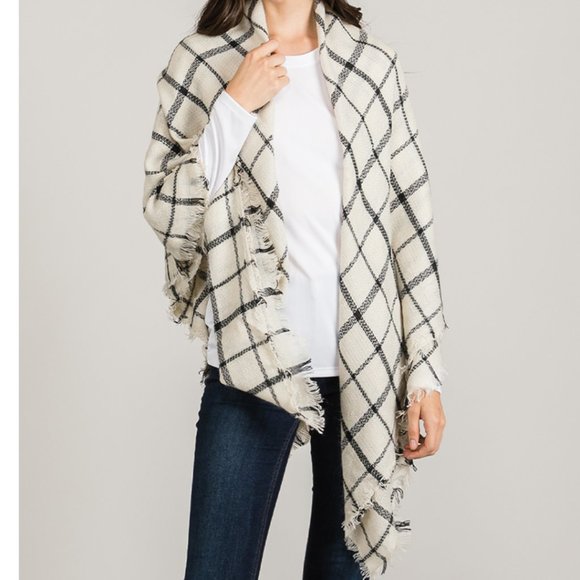 Scarf Shall Blanket Wrap Tartan Acrylic Soft Black White - Picture 3 of 4